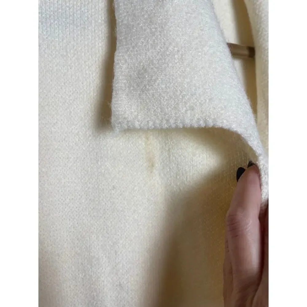 Blueivy BELTED KNIT Ivory CARDIGAN‎ Womens L Cozy Chic Cream Long Open Sweater